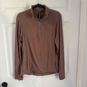 Lukka Lux Women's Quarter Zip Long Sleeve Brown  XL Workout Thumb Holes Athletic